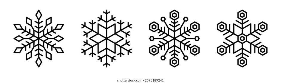 Conjunto de ícones de contorno de flocos de neve. Gráficos vetoriais