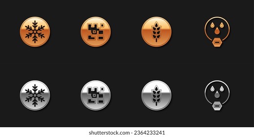 Set Snowflake, QR code, Wheat and Water drop forbidden icon. Vector