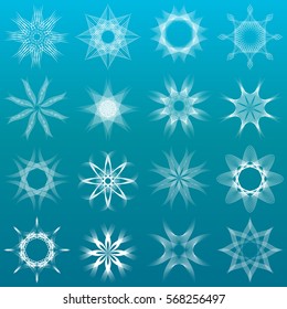 Set of snowflake shapes, icons. Vector illustration.