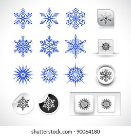 set of snowflake shapes isolated on white background.