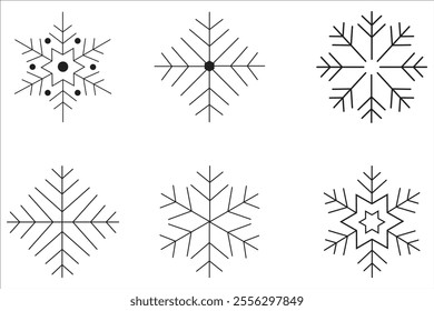 Set of snowflake silhouette. Winter snowflake silhouette for design. Winter doodle symbol for print, design, decoration. Christmas and New Year icon collection. Hand-drawn doodle style snowflakes.