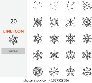 Set of snowflake thin line icons, winter season