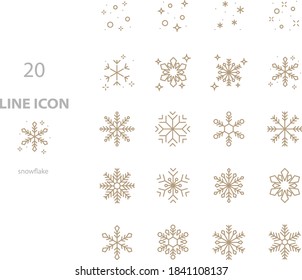 set of snowflake thin line icons, winter season, christmas event