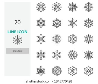set of snowflake thin line icons, christmas snowy 