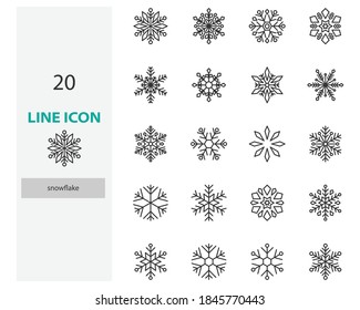 set of snowflake thin line icons, christmas snowy 