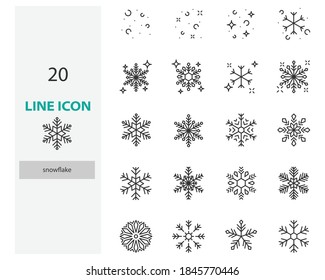 conjunto de íconos delgados de copo de nieve, navidad nevada 