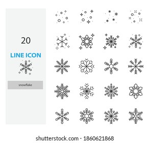 set of snowflake thin line icons, winter, christmas, snow