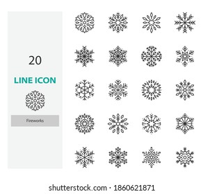 set of snowflake thin line icons, winter, christmas, snow