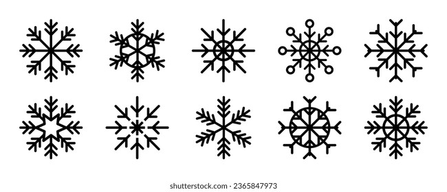 Set of snowflake vector icons. Symbol winter. Abstract snows icons. Vector 10 Eps.