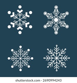 Set of Snowflake Vectors, Minimal and Detailed Ice Crystal Bundle, Editable Winter Design for Holiday Decoration, Backgrounds, and Christmas Illustrations