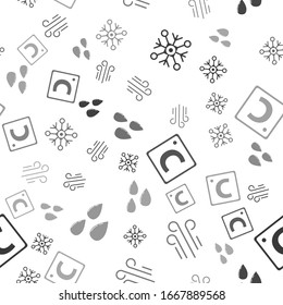 Set Snowflake, Wind, Celsius and Water drop on seamless pattern. Vector