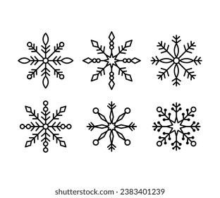 set of snowflake winter black white vector illustration design collections icon isolated