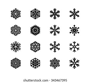 Set of snowflakes. 16 vector icons