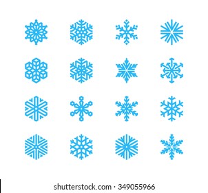 Set of snowflakes. 16 vector icons