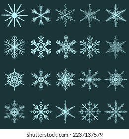 A set of snowflakes, 20 pieces, vector graphics. EPS10