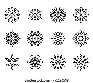 Set of snowflakes 3. Vector graphic illustration.