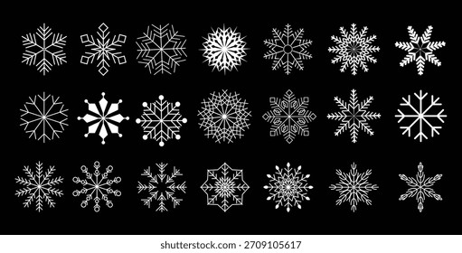 Set of snowflakes abstract shapes isolated on black background vector stock illustration