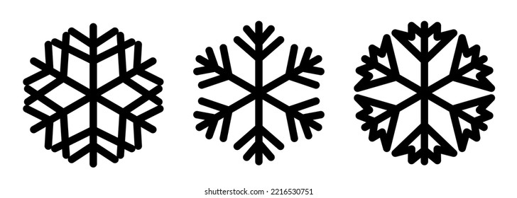 Juego de copos de nieve. Iconos planos negros aislados en fondo blanco.