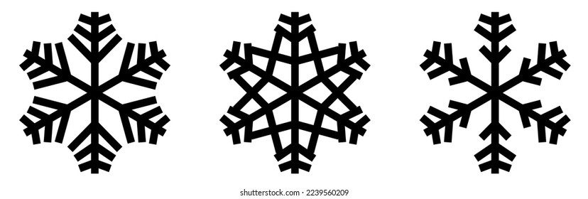 Juego de copos de nieve. Iconos planos negros aislados en fondo blanco.