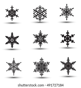 set of snowflakes black and white