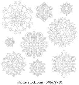 Set of snowflakes - black and white scheme
