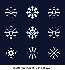 Set of Snowflakes Christmas design. Snowflakes icons. White Snowflake. Snowflakes template. Snow winter. Snowflakes icons