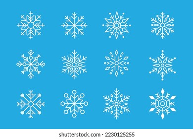 Set of snowflakes Christmas design isolated on blue background vector illustration