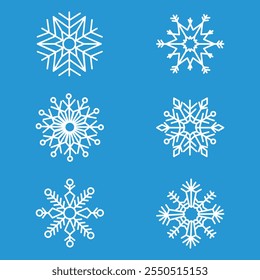 Set of Snowflakes Christmas design vector. Snowflakes icons. Unique Snowflake Shapes Collection for Winter Themes. Christmas Graphics, Seasonal Decorations, Frozen icon and Holiday Illustrations