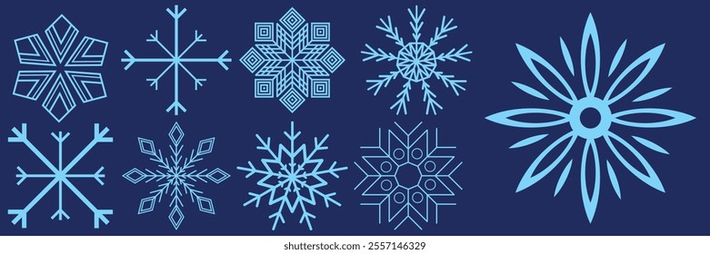 Set of Snowflakes Christmas design vector. Snowflakes icons. White Snowflake. Snowflakes template. Snow winter. Snowflakes icons. Snowflake vector icon