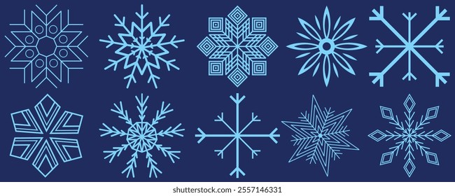 Set of Snowflakes Christmas design vector. Snowflakes icons. White Snowflake. Snowflakes template. Snow winter. Snowflakes icons. Snowflake vector icon