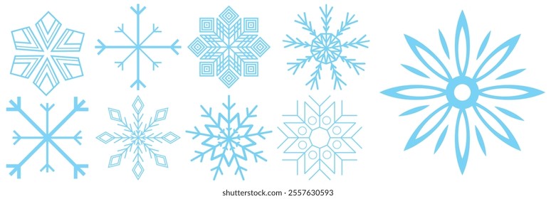 Set of Snowflakes Christmas design vector. Snowflakes icons. White Snowflake. Snowflakes template. Snow winter. Snowflakes icons. Snowflake vector icon