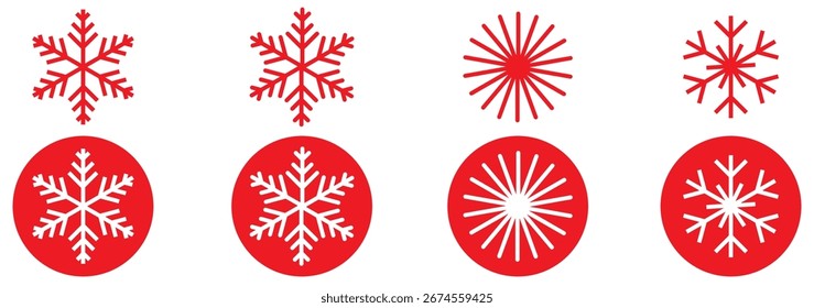 Conjunto de vetor de design de Natal Snowflakes. Ícones de flocos de neve. Floco de neve branco. Modelo de flocos de neve. Inverno de neve. Ícones de flocos de neve. Ícone de vetor floco de neve