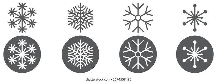 Conjunto de Vector de diseño de Navidades Snowflakes. Iconos de copos de nieve. Copo de nieve blanco. Plantilla de copos de nieve. Invierno de nieve. Iconos de copos de nieve. Icono de Vector de copo de nieve