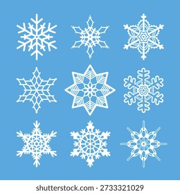 Set of snowflakes Christmas vector design. Snowflakes icons. White snowflake. Snowflakes pattern. Snowflakes icons. Snowflake vector icon 10 EPS