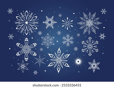 Set of snowflakes. Circular elaborate snowflakes for design, decoration, printing. Winter stickers elements