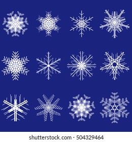 set of snowflakes. collection of vector snowflakes in the new year. Christmas snowflakes. Set of vector snowflakes brush. Set of vector snowflakes for christmas background. Set of different snowflakes