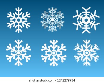 Set of snowflakes design on blue background. Vector illustration. Icon for Christmas and winter.