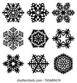 Set of snowflakes with different ornament on the white background. Vector illustration.