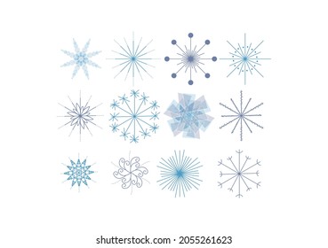set of snowflakes of different shapes