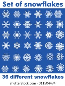 Set of snowflakes of different shapes. Easy to transform, recoloured.