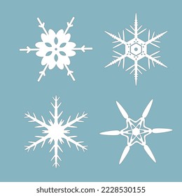 Set of snowflakes with different shapes on a blue background