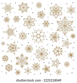 Set of snowflakes, different shapes and sizes on a white background, decoration for a postcard, mood