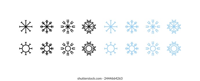 Set of snowflakes. Different styles, blue, snowflakes collection for Christmas design. Vector icons