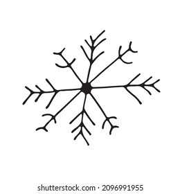 A set of snowflakes in the doodle style for winter design. A sketch of snow flakes, hand-drawn, the concept of a winter Christmas. A caricature of a doodle. A design element for a Christmas banner, po