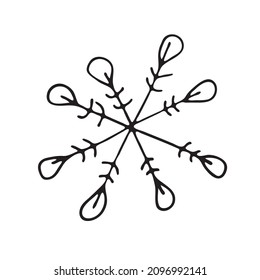 A set of snowflakes in the doodle style for winter design. A sketch of snow flakes, hand-drawn, the concept of a winter Christmas. A caricature of a doodle. A design element for a Christmas banner, po