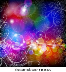 set of snowflakes falling on a blue background of twinkling lights - vector illustration - eps10