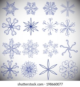 set of snowflakes or flowers or design elements. multifunction universal collection of vector units
