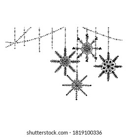 Juego de copos de nieve como garland.Gráficos vectores