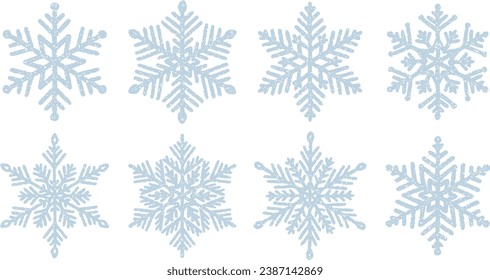 Set of snowflakes with grainy texture