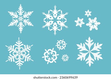 Set of Snowflakes hand drawn elements design for greeting card , Christmas, new year decorations. Vector illustration of Snowflakes isolated.